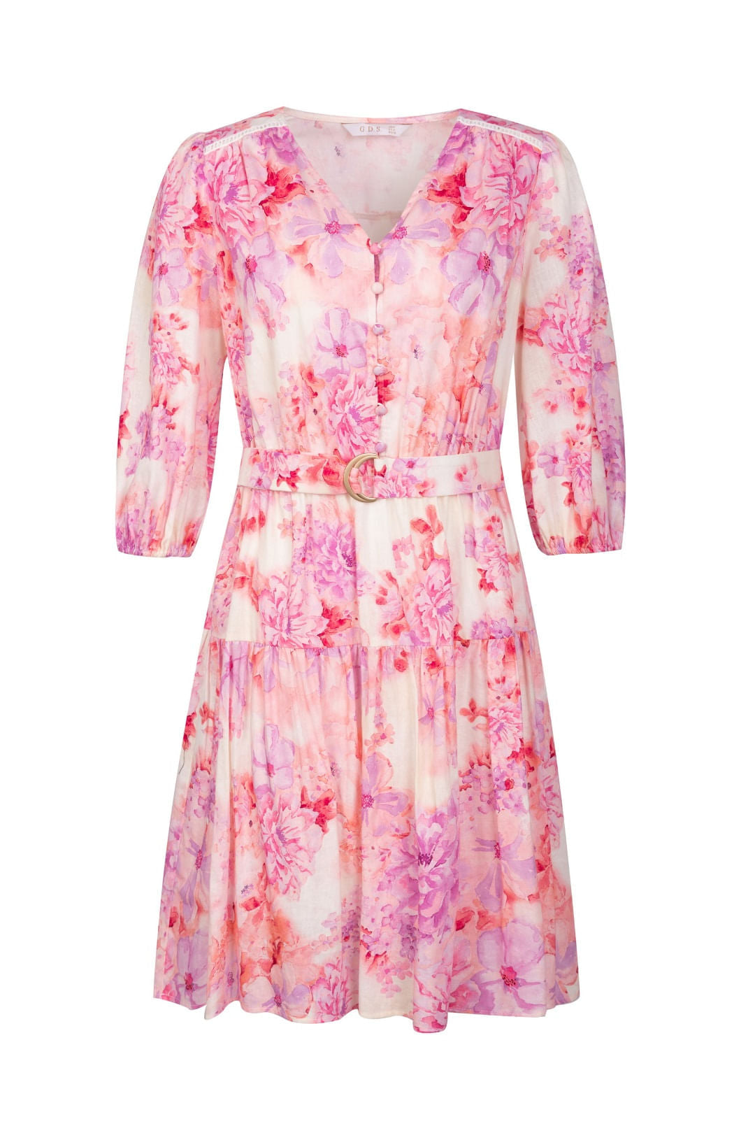 ASPEN FLORAL LINEN SHORT DRESS - Pink*