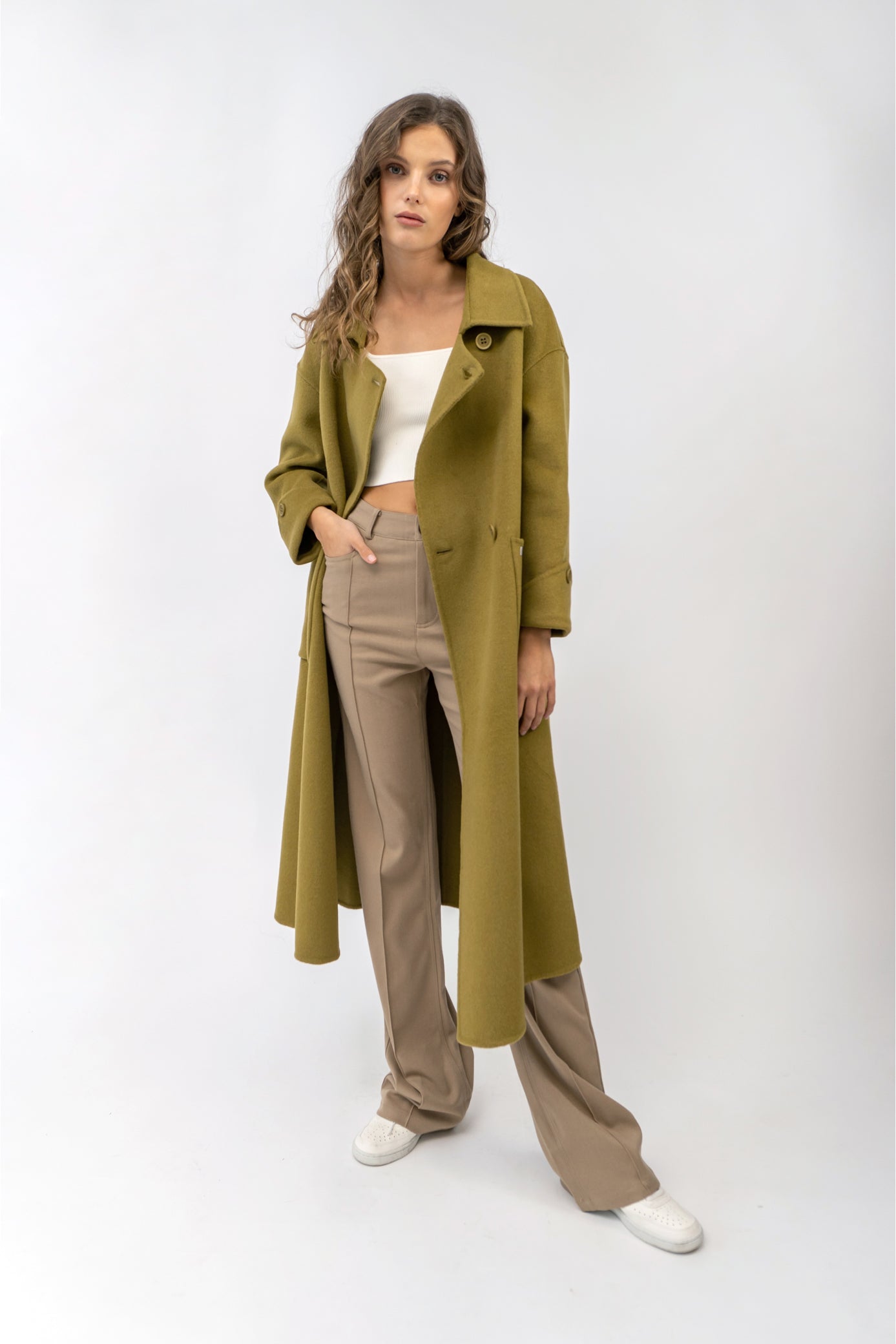 Women's Olive Wool Coat